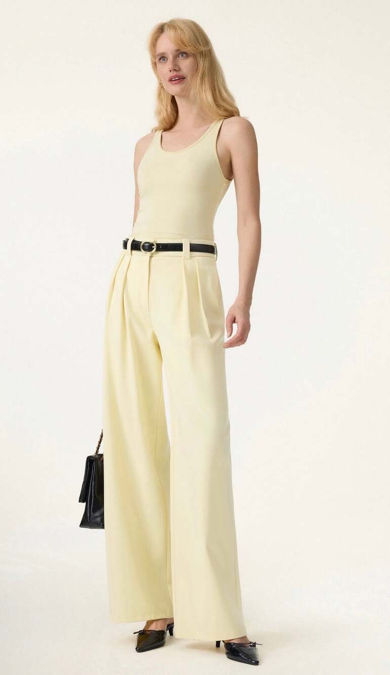 OGL Women M High Waisted Pleated Trousers Brown Wide Leg Dress Pants NEW
